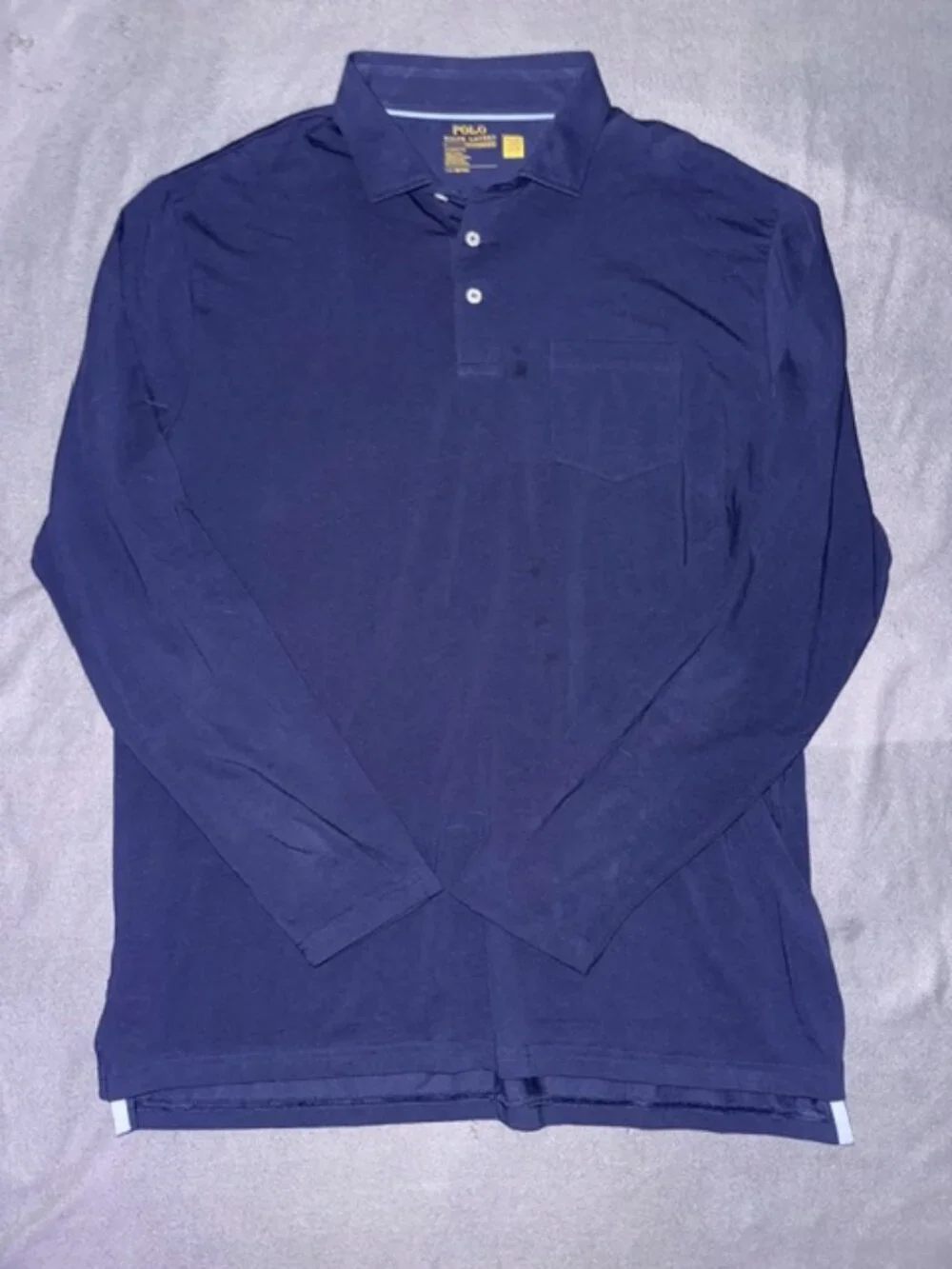 Polo Ralph Lauren Mens Large Long Sleeve Performance Polo Shirt Blue Stretch